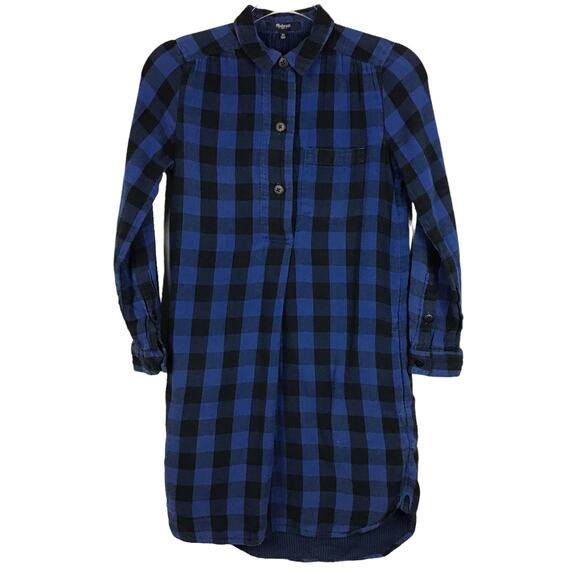 Madewell Latitude Royal Blue Black Buffalo Check Tunic Shirtdress Dress sz XS - Picture 3 of 7